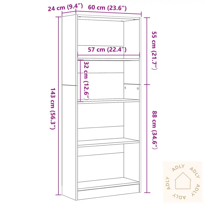 Svart Eik Bokhylle - 60 X 24 X 143 Cm - Laget Av Konstruert Tre