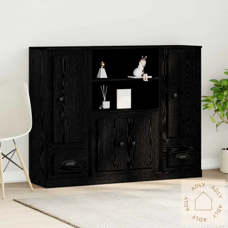 Høyskap Svart Eik 132X35,5X103,5 Cm Konstruert Tre