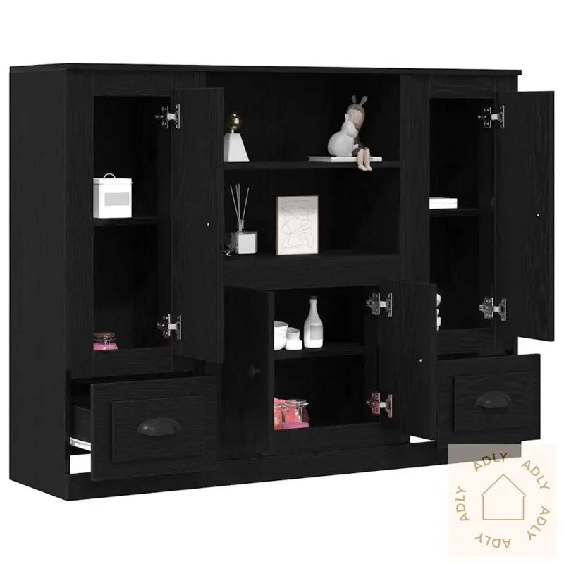 Høyskap Svart Eik 132X35,5X103,5 Cm Konstruert Tre