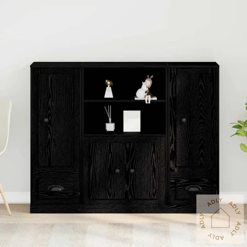 Høyskap Svart Eik 132X35,5X103,5 Cm Konstruert Tre