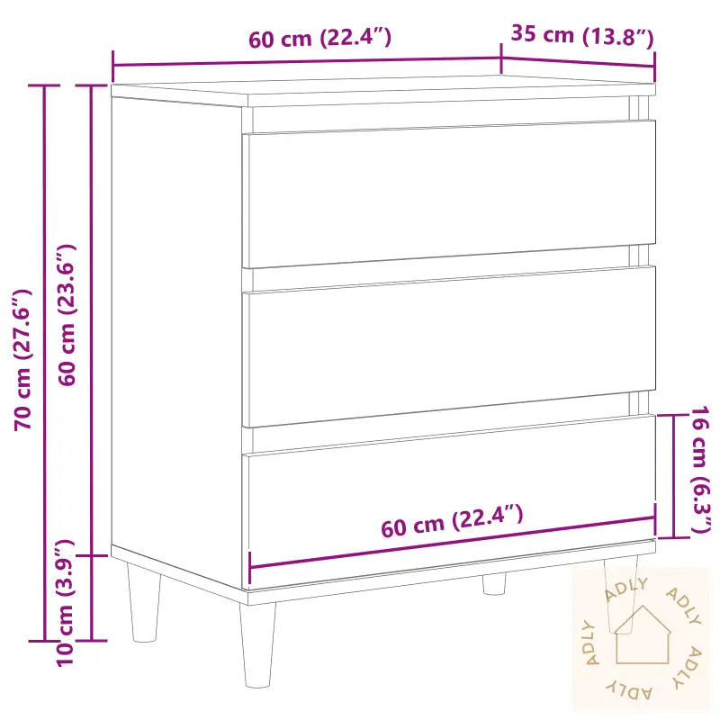 Sideboard Svart Eik 60X35X70 Cm Konstruert Tre