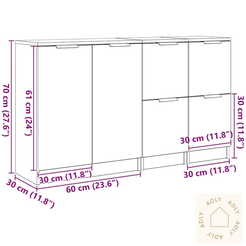 Sideboards 3 Stk Svart Eikebelagt Tre