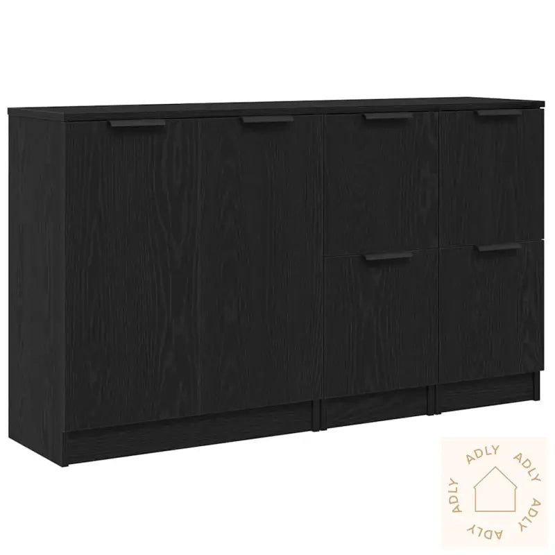 Sideboards 3 Stk Svart Eikebelagt Tre