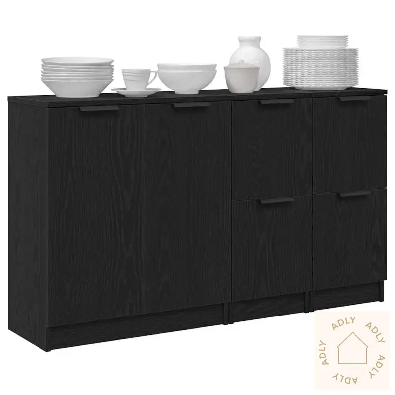 Sideboards 3 Stk Svart Eikebelagt Tre