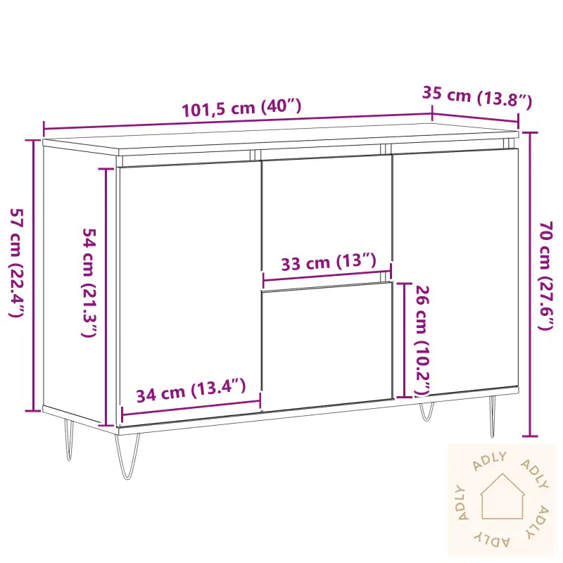 Skap Svart Eik 101,5X35X70 Cm Konstruert Tre