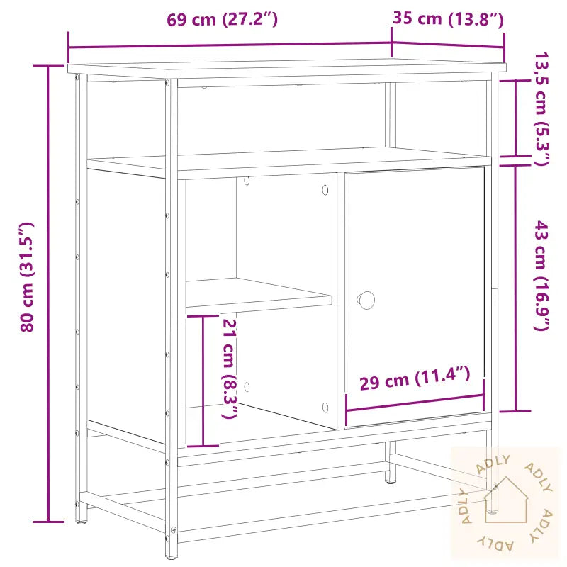 Skap Svart Eik 69X35X80 Cm Konstruert Tre Og Stål