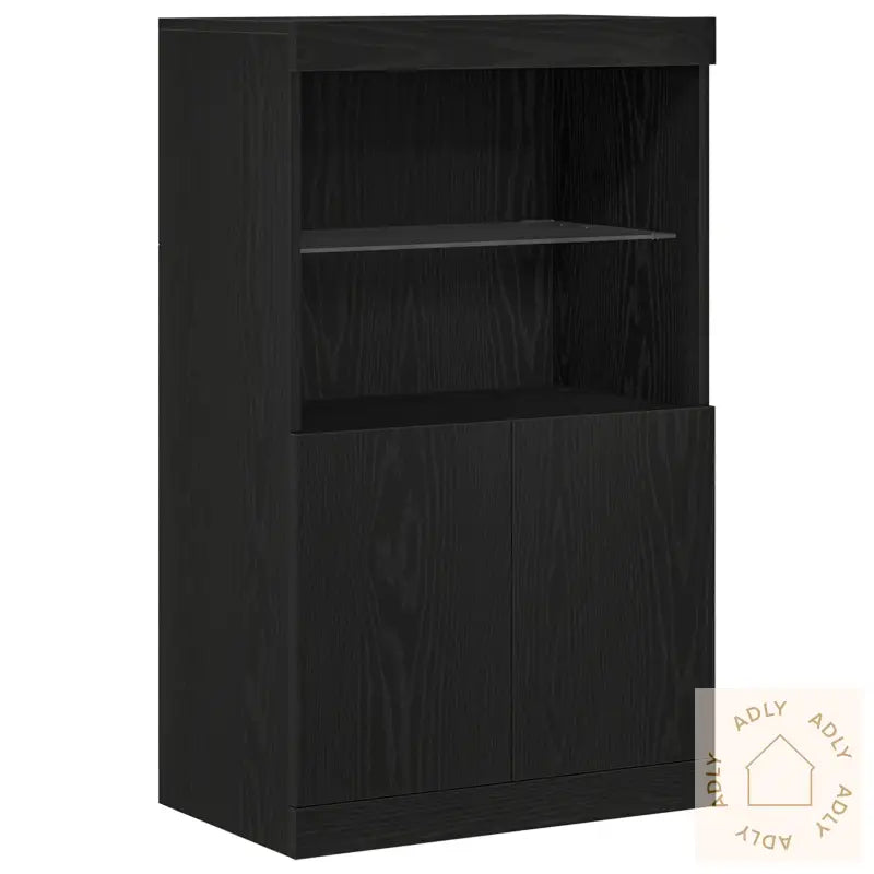 Skjenk Med Led-Lamper Svart Eik 60X37X100 Cm