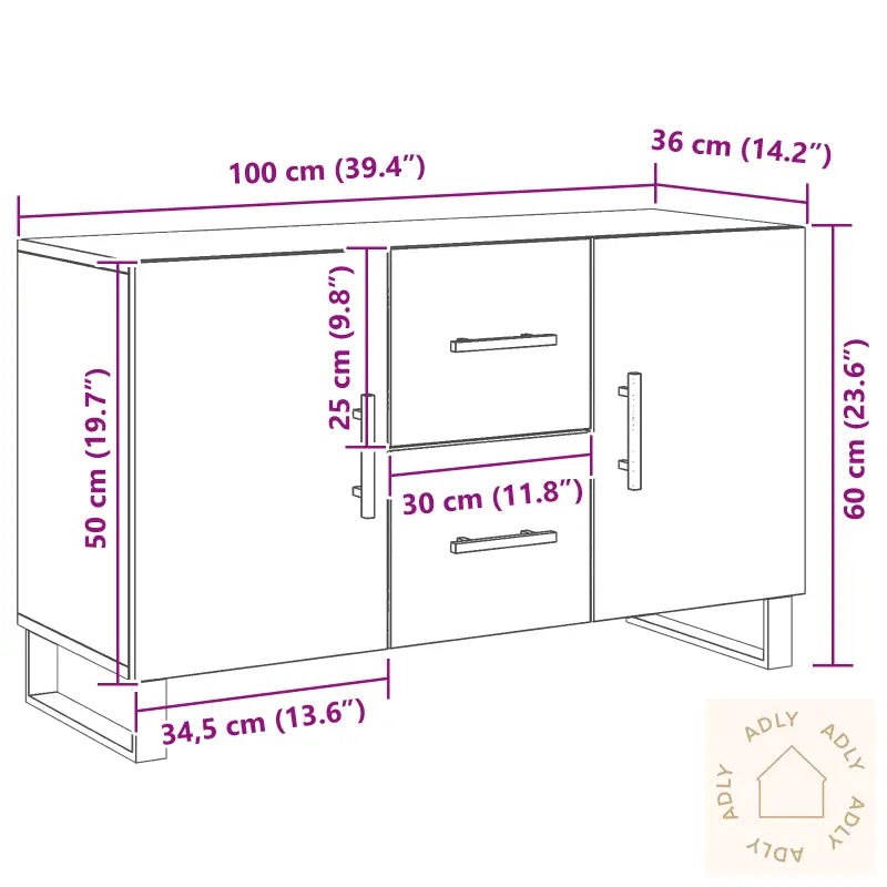 Sideboard Svart Eik 100X36X60 Cm Konstruert Tre