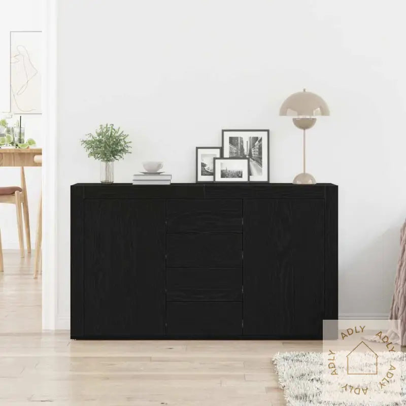 Sideboard Svart Eik Konstruert Tre 120 X 36 X 69 Cm Oppbevaring