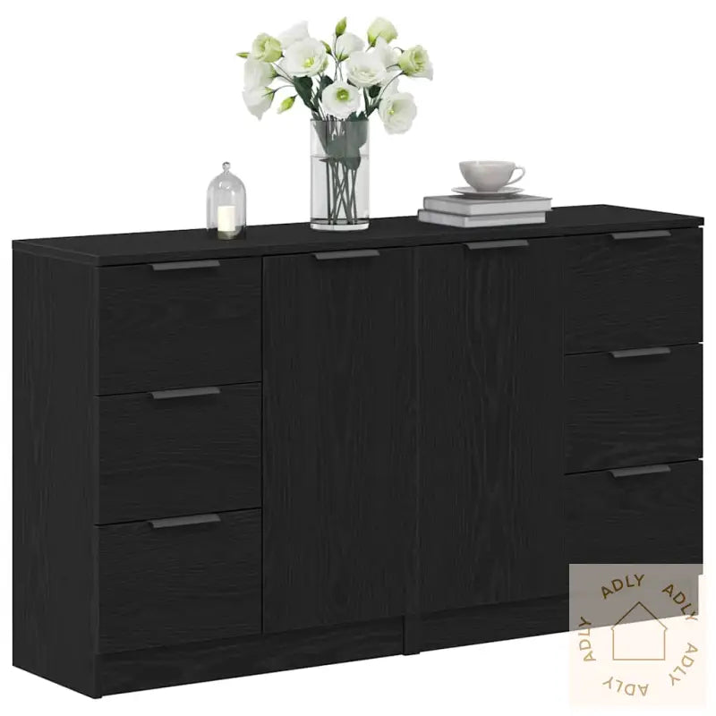 Sideboards 2 Stk Svart Eik 60X30X70 Cm Konstruert Tre