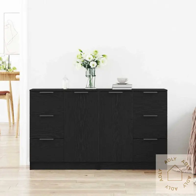 Sideboards 2 Stk Svart Eik 60X30X70 Cm Konstruert Tre