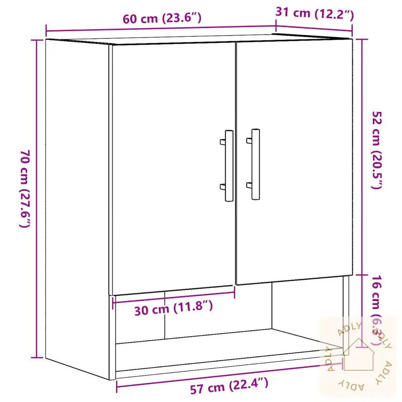 Veggskap Svart Eik 60X31X70 Cm Konstruert Tre