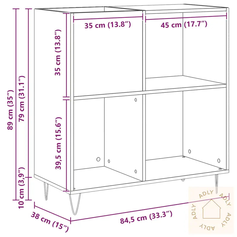 Medieskap Svart Eik 84,5X38X90 Cm Konstruert Tre