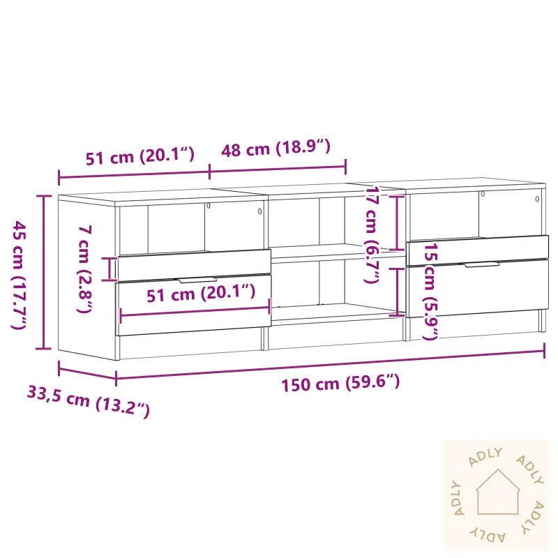 Tv-Benk Svart Eik 150X33,5X45 Cm Konstruert Tre