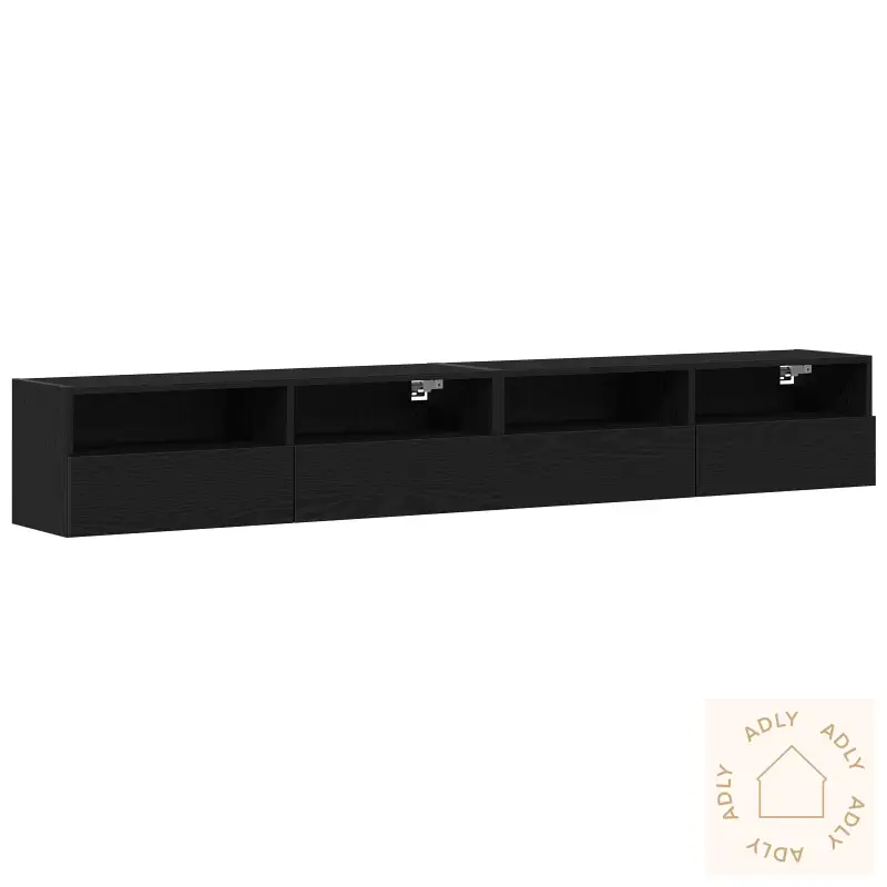 Tv Veggskap 2 Stk Svart Eik 100X30X30 Cm Konstruert Tre
