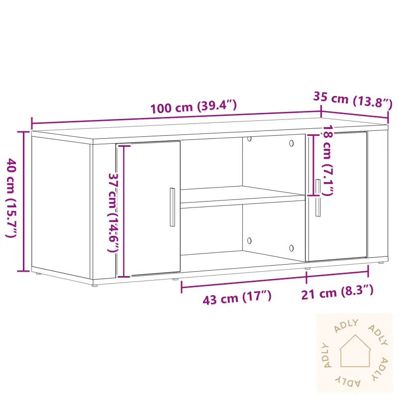 Tv-Benk Svart Eik 100X35X40 Cm Konstruert Tre