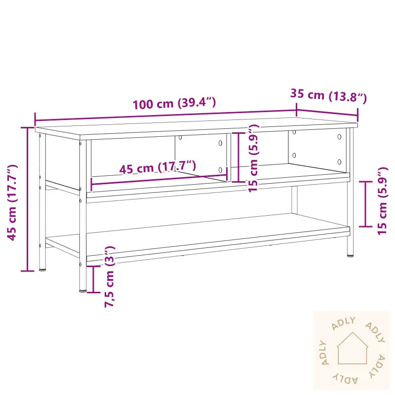 Tv-Benk Svart Eike 100X35X45 Cm Konstruert Tre Og Stål