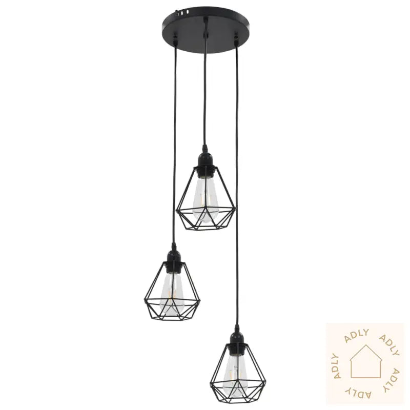 Taklampe Med Diamant-Design Svart 3 X E27 Lyspærer