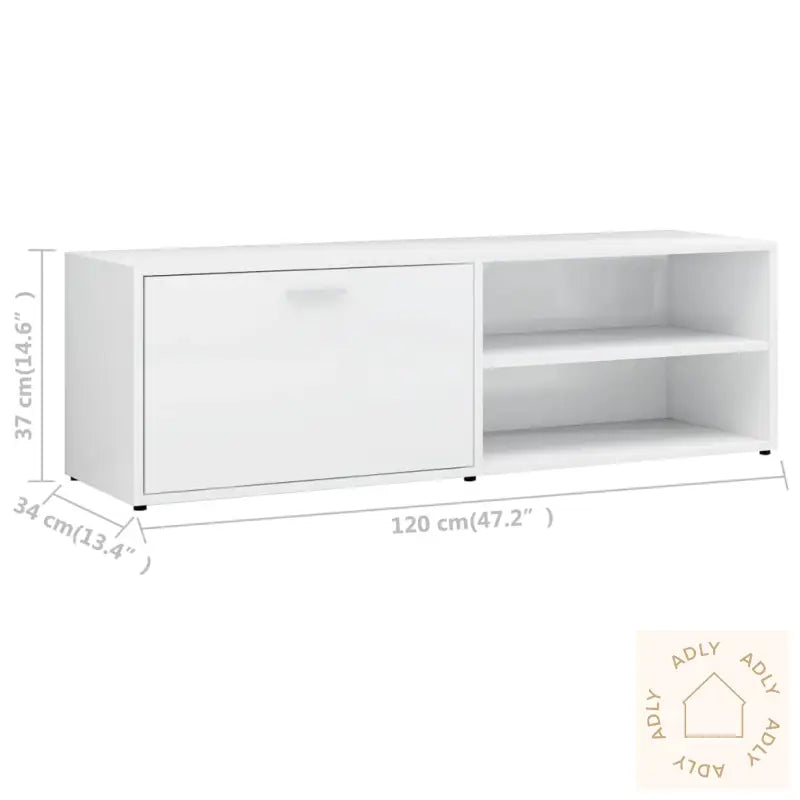 Tv-Benk Høyglans Hvit 120X34X37 Cm Konstruert Tre