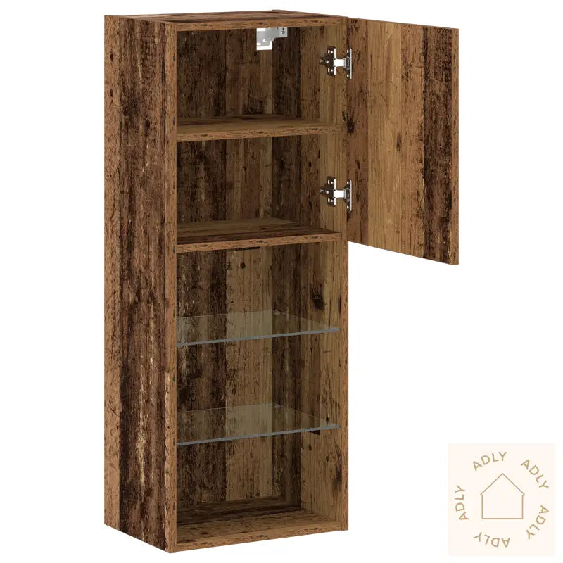 Tv-Benk Med Led-Lys I Gammelt Tre 40,5X30X102 Cm