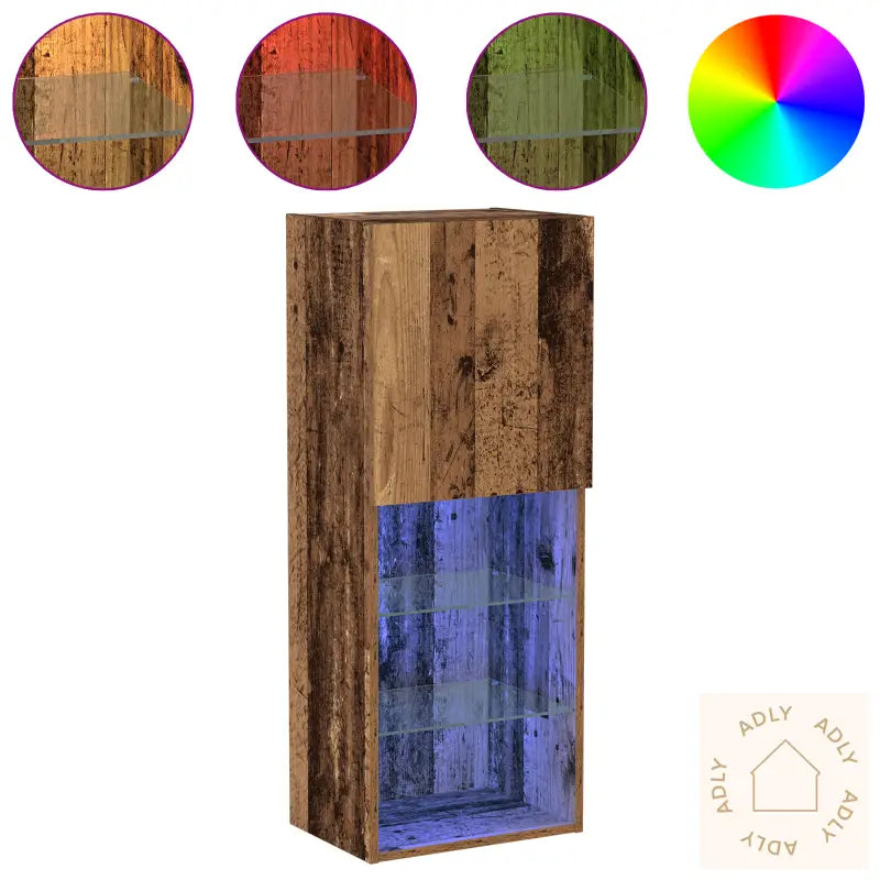 Tv-Benk Med Led-Lys I Gammelt Tre 40,5X30X102 Cm