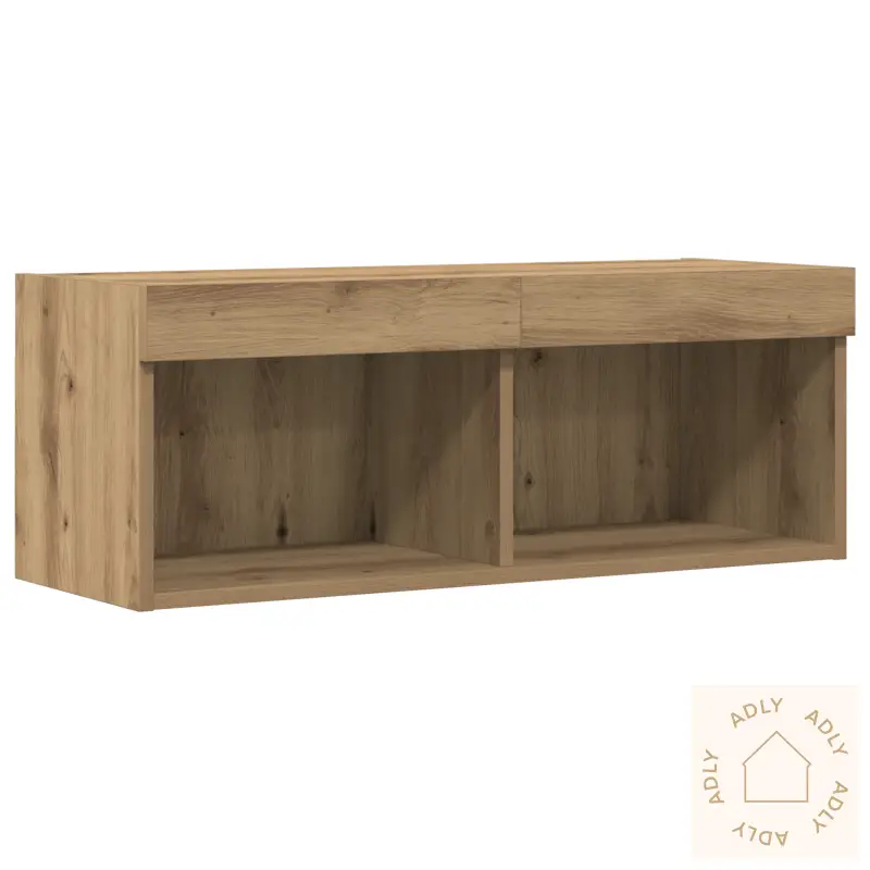 Tv Veggskap Med Led-Lamper 2 Stk Kunstig Eik 80X30X30 Cm