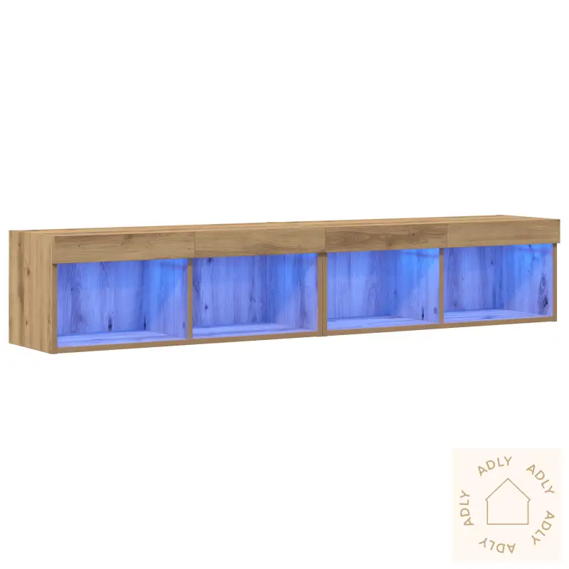 Tv Veggskap Med Led-Lamper 2 Stk Kunstig Eik 80X30X30 Cm