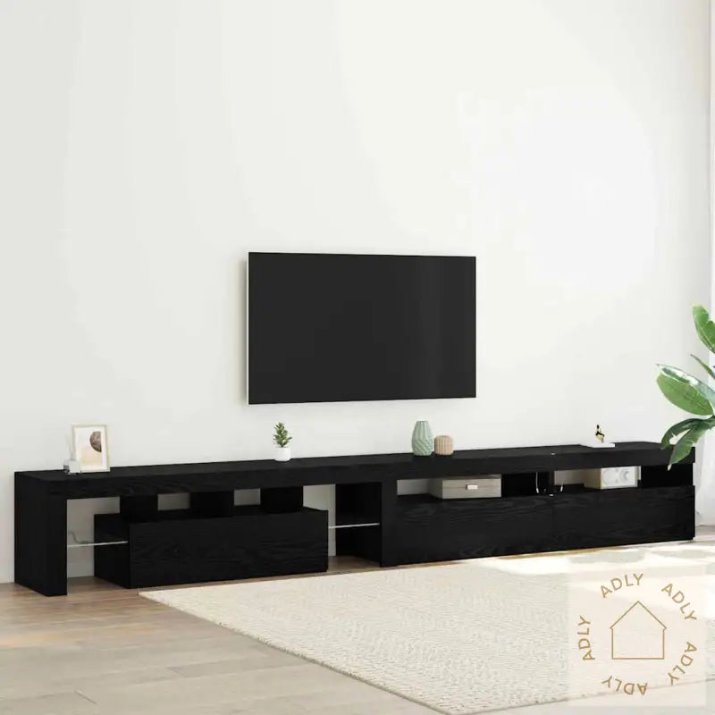 Tv-Skap 3 Stk Med Led-Lamper Svart Eik Konstruert Tre