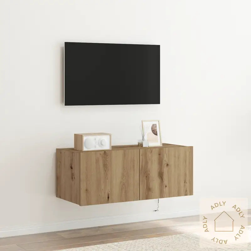 Tv Vegghylle Med Led-Lamper Artisan Eik 80X35X31 Cm