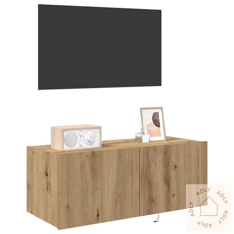 Tv Vegghylle Med Led-Lamper Artisan Eik 80X35X31 Cm