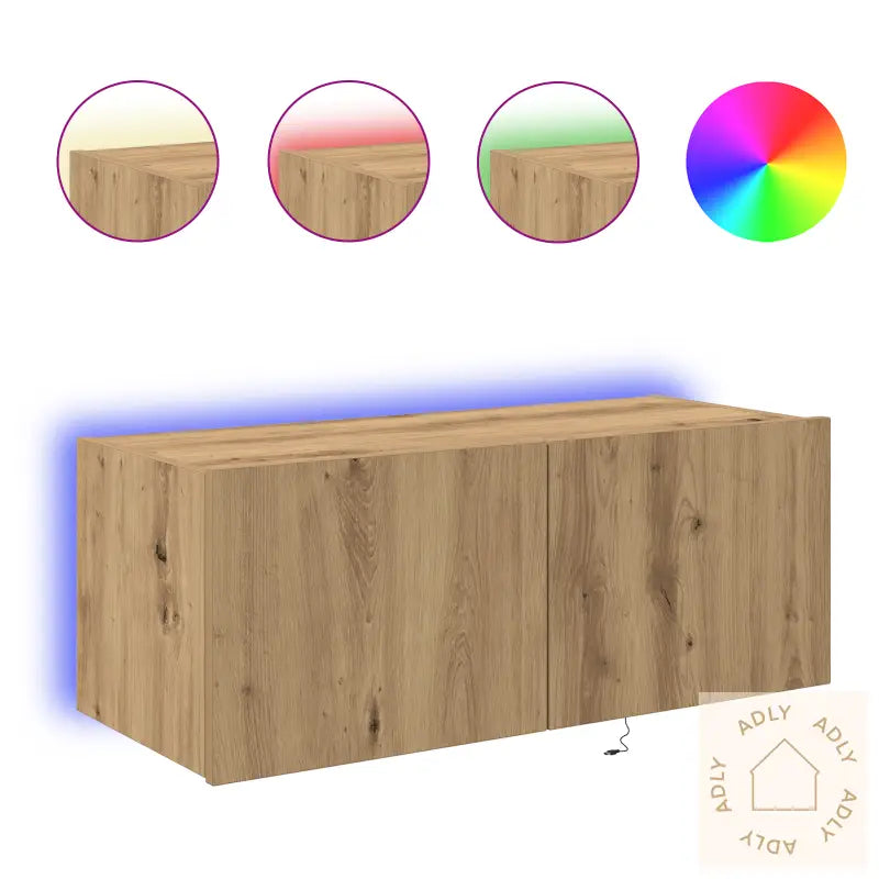 Tv Vegghylle Med Led-Lamper Artisan Eik 80X35X31 Cm