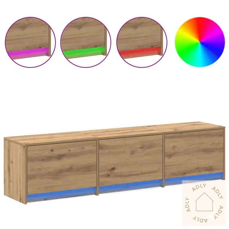 Tv-Kabinett Med Led I Eik 165X34X40 Cm Konstruert Tre