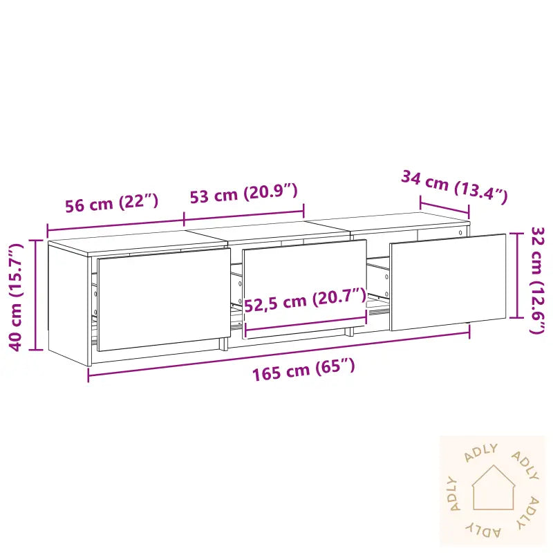 Tv-Kabinett Med Led I Eik 165X34X40 Cm Konstruert Tre