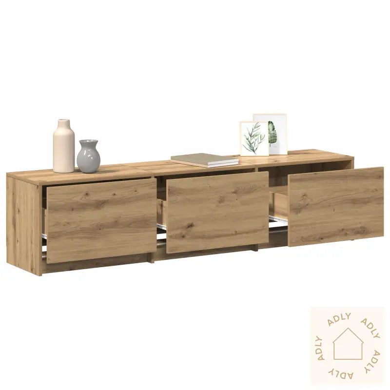 Tv-Kabinett Med Led I Eik 165X34X40 Cm Konstruert Tre