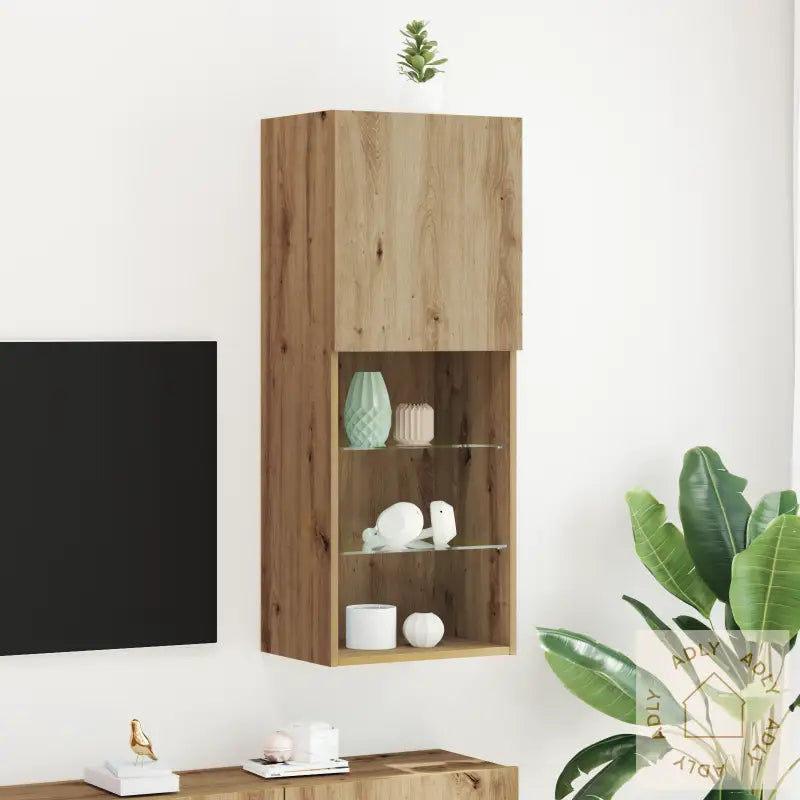 Tv-Benk Med Led-Lamper I Håndverks-Eik 40,5X30X102 Cm