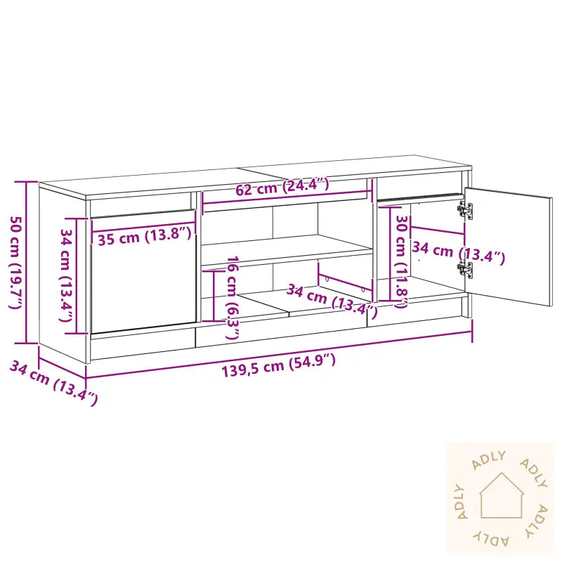 Tv-Stativ Med Led I Artisan Eik 139,5X34X50 Cm, Laget Av Konstruert Tre
