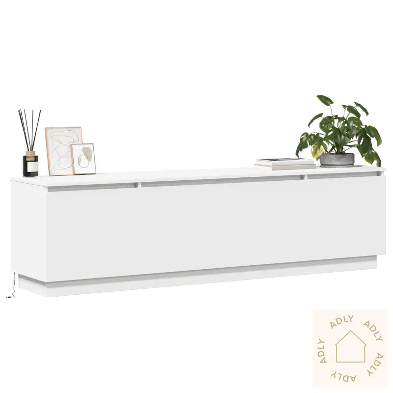 Tv-Benk Med Led Hvit 180X38X49 Cm Konstruert Tre