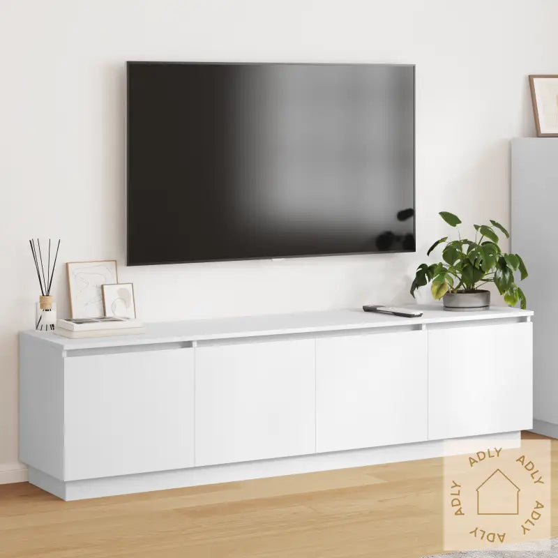 Tv-Benk Med Led Hvit 180X38X49 Cm Konstruert Tre