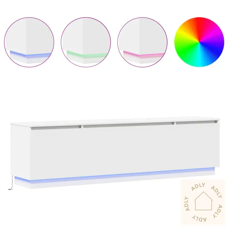 Tv-Benk Med Led Hvit 180X38X49 Cm Konstruert Tre