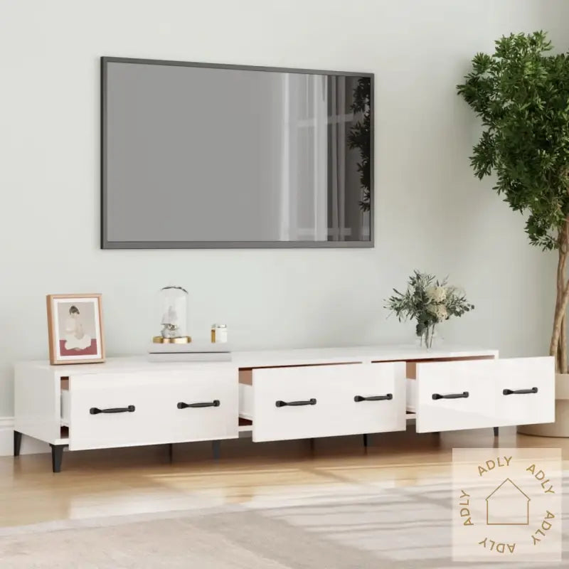 Tv-Benk Høyglans Hvit 150X34,5X30 Cm Konstruert Tre