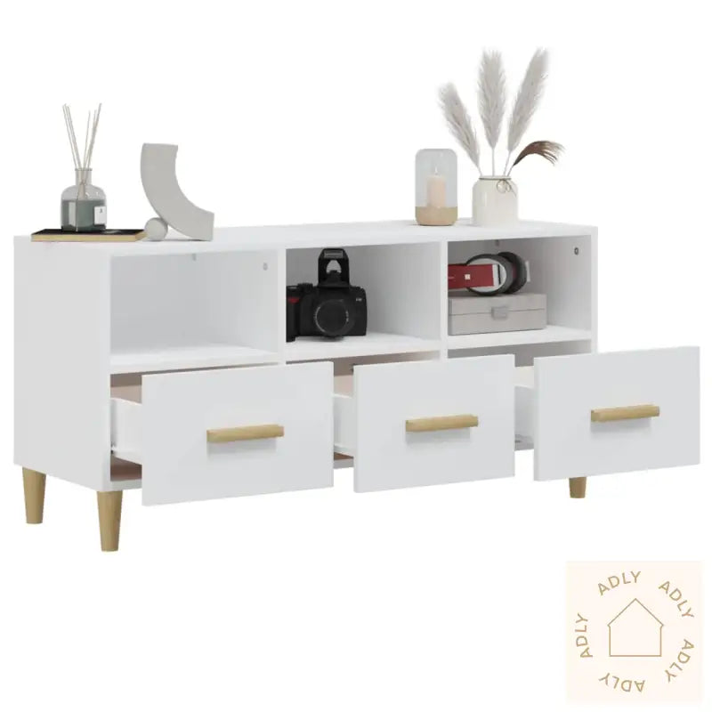 Tv-Benk Hvit 102X36X50 Cm Konstruert Tre
