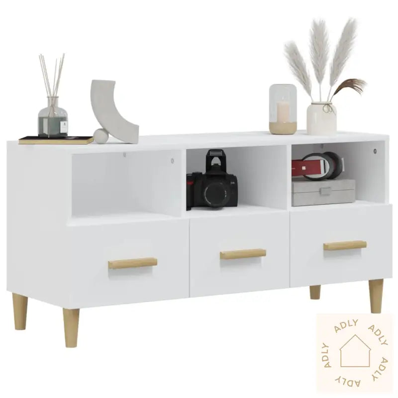 Tv-Benk Hvit 102X36X50 Cm Konstruert Tre