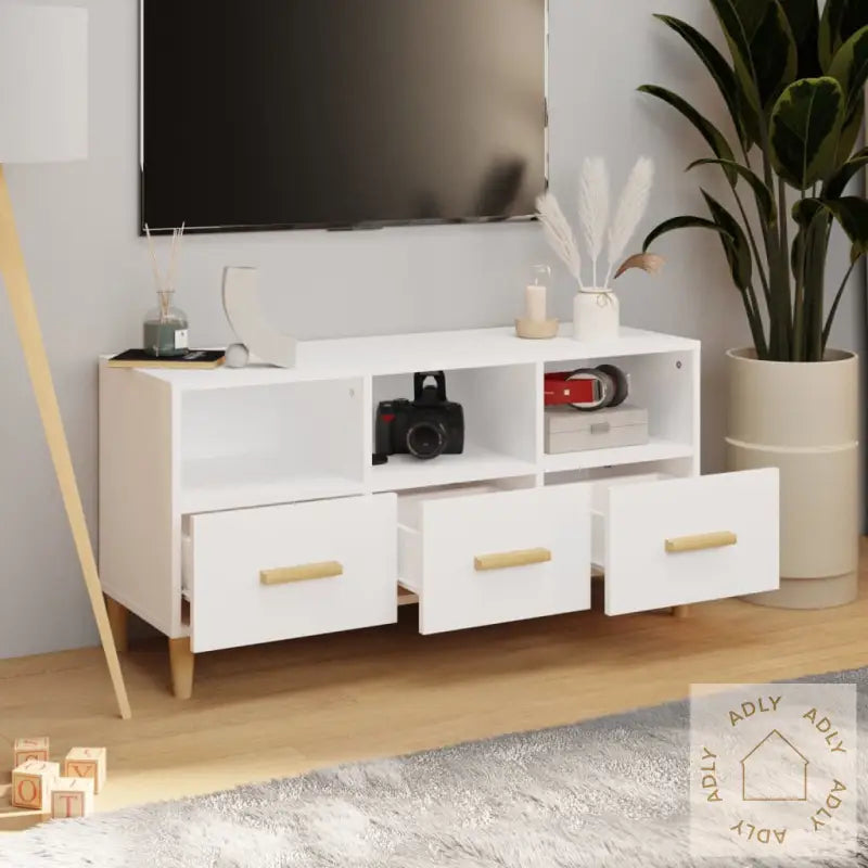 Tv-Benk Hvit 102X36X50 Cm Konstruert Tre