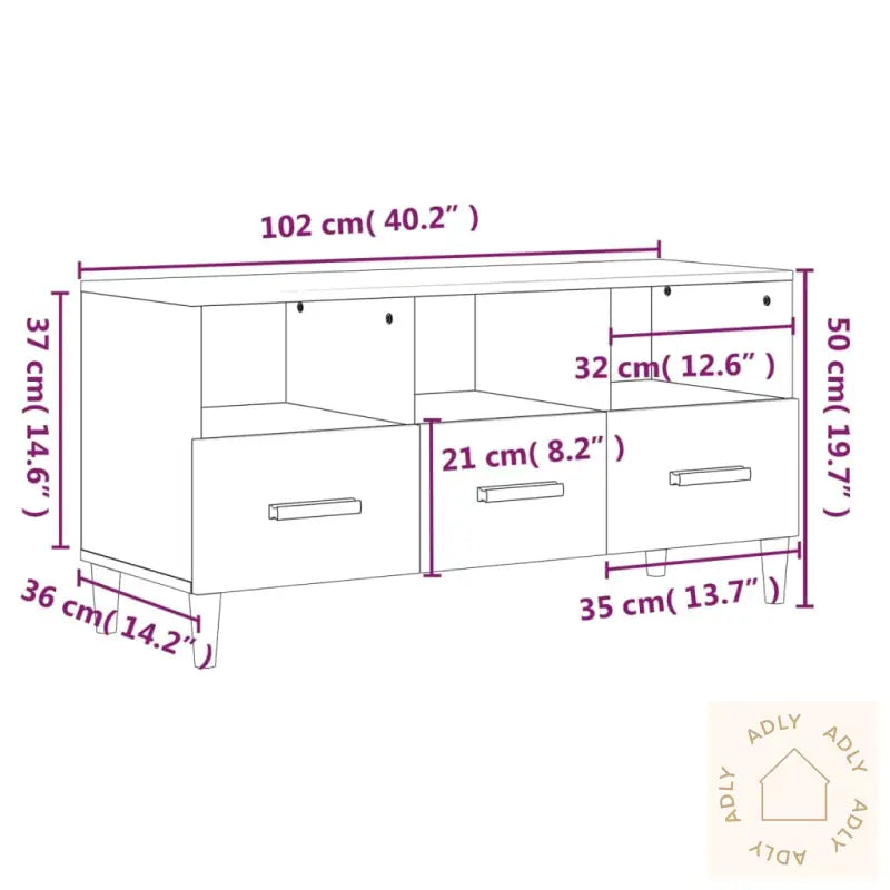 Tv-Benk Hvit 102X36X50 Cm Konstruert Tre