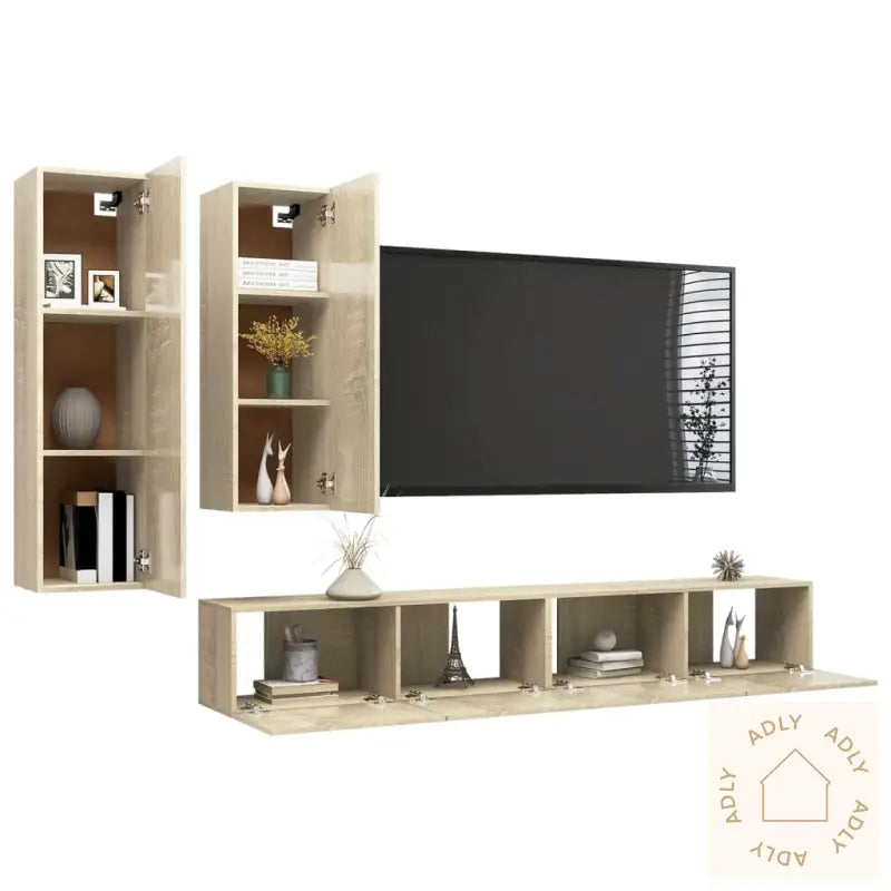 Tv-Benksett 4 Stk Sonoma Eik Konstruert Tre