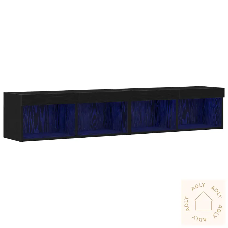 Tv Veggskap Med Led Lys 2 Stk Svart Eik 80X30X30 Cm