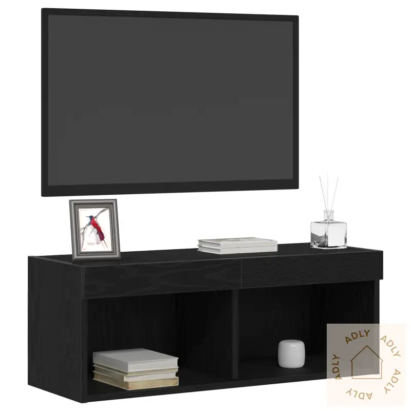 Tv Veggskap Med Led Lys 2 Stk Svart Eik 80X30X30 Cm