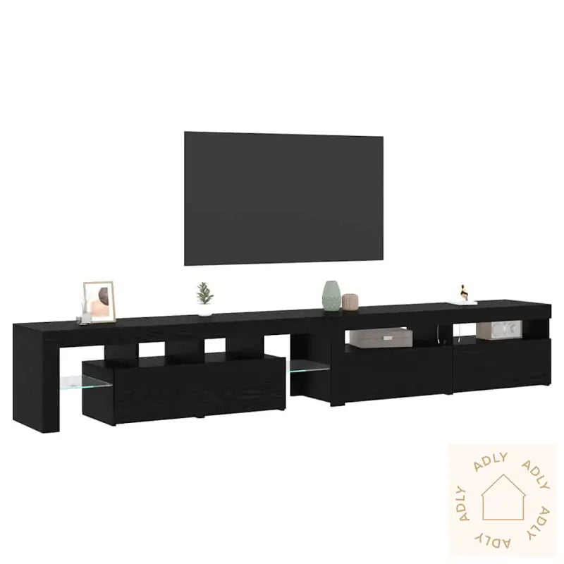Tv-Møbler 3 Stk Med Led-Lamper I Svart Eik Og Konstruert Tre