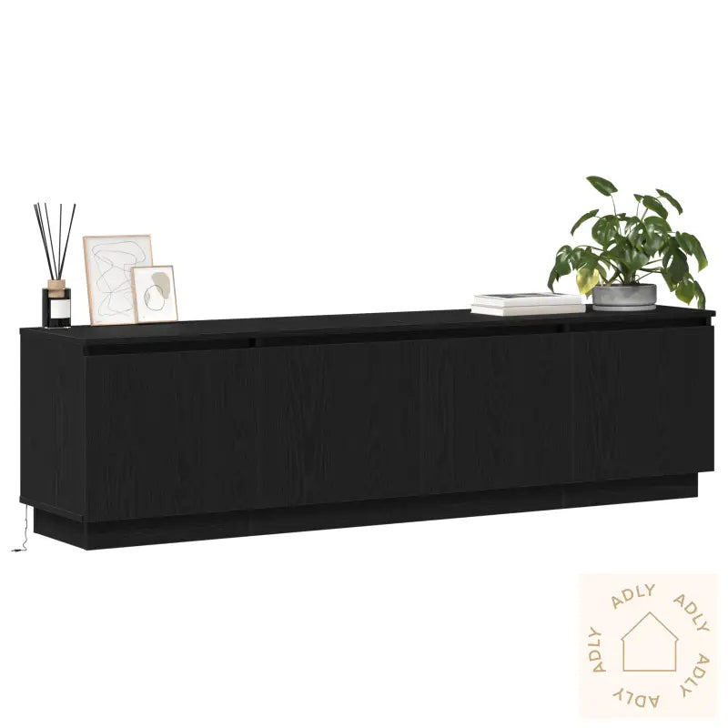Tv-Benk Med Led Svart Eik 180X38X49 Cm Konstruert Tre