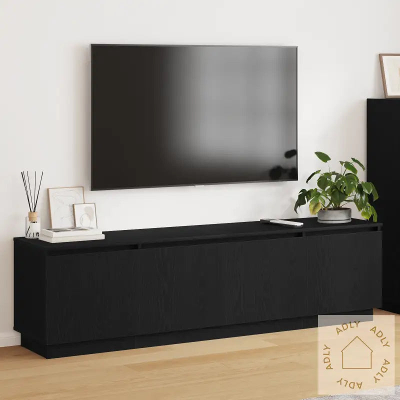 Tv-Benk Med Led Svart Eik 180X38X49 Cm Konstruert Tre